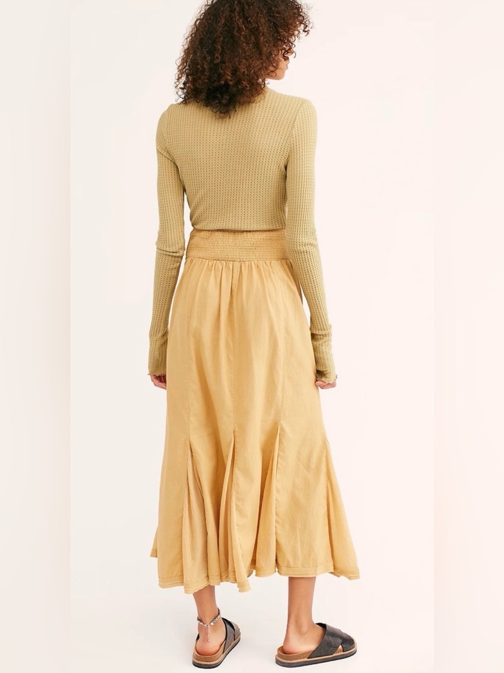 Free People Marguerita Maxi Skirt Golden Yellow Pull-On Cotton Linen Sz L NWT - Picture 2 of 13